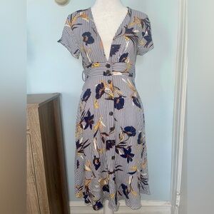 Forever 21 Blue and Yellow Midi Sundress with Flutter Sleeves